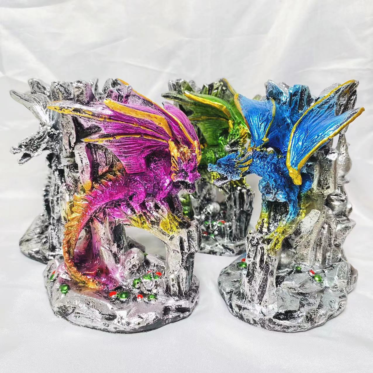Resin flying dragon on castle sphere stand