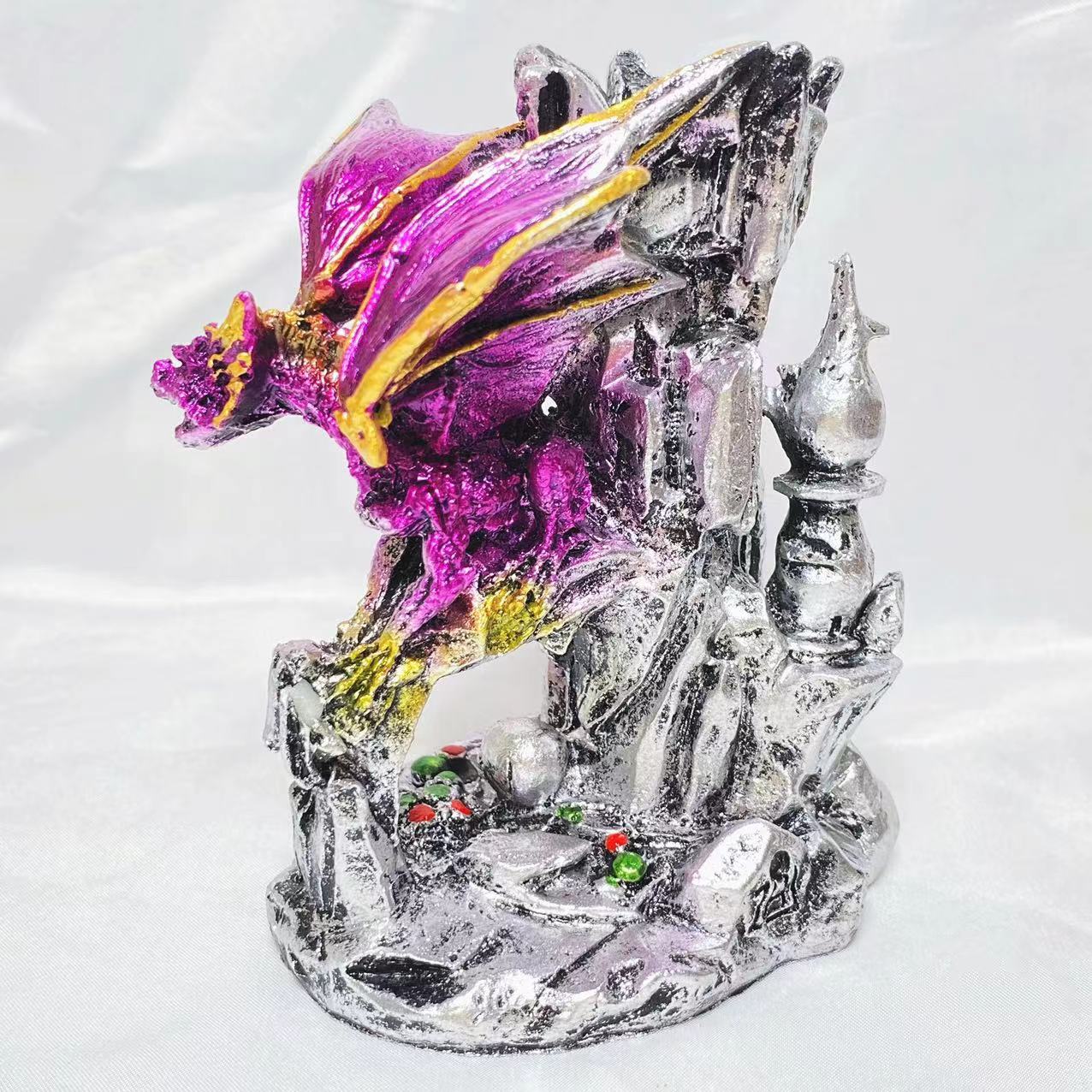 Resin flying dragon on castle sphere stand