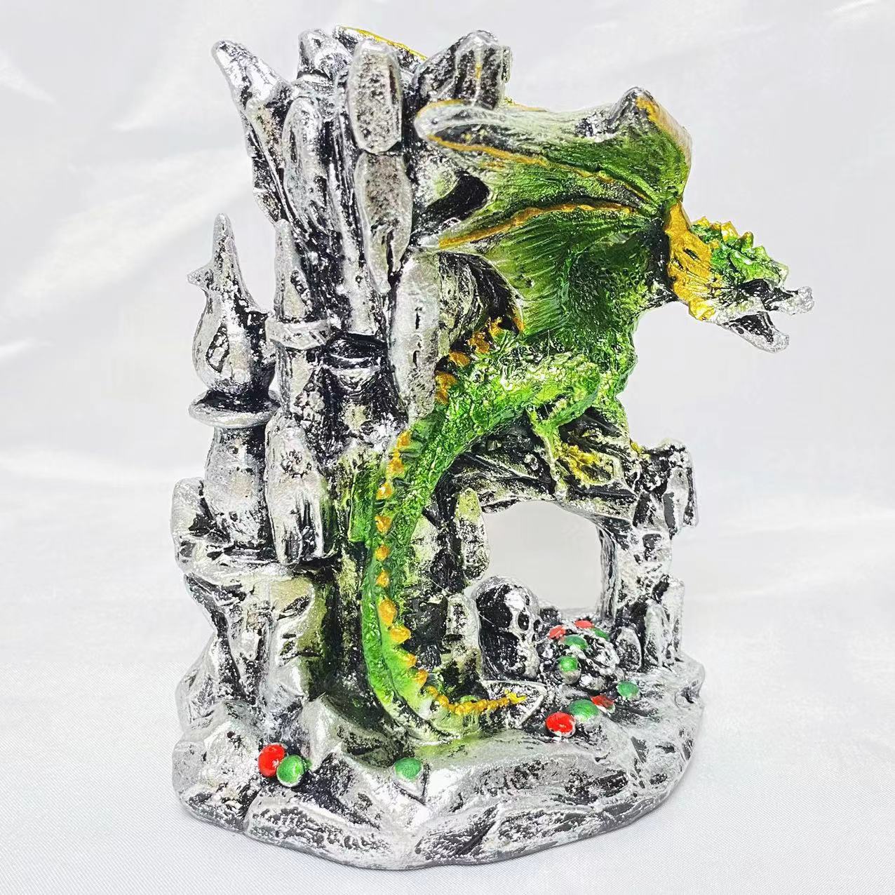 Resin flying dragon on castle sphere stand