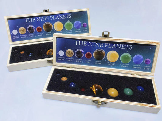 Crystal The Nine Planets with wooden box