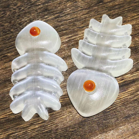 Selenite fishbone carving