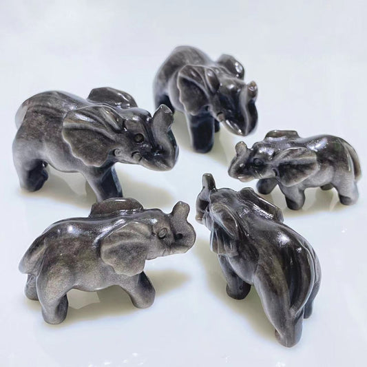 Silver sheen obsidian elephant