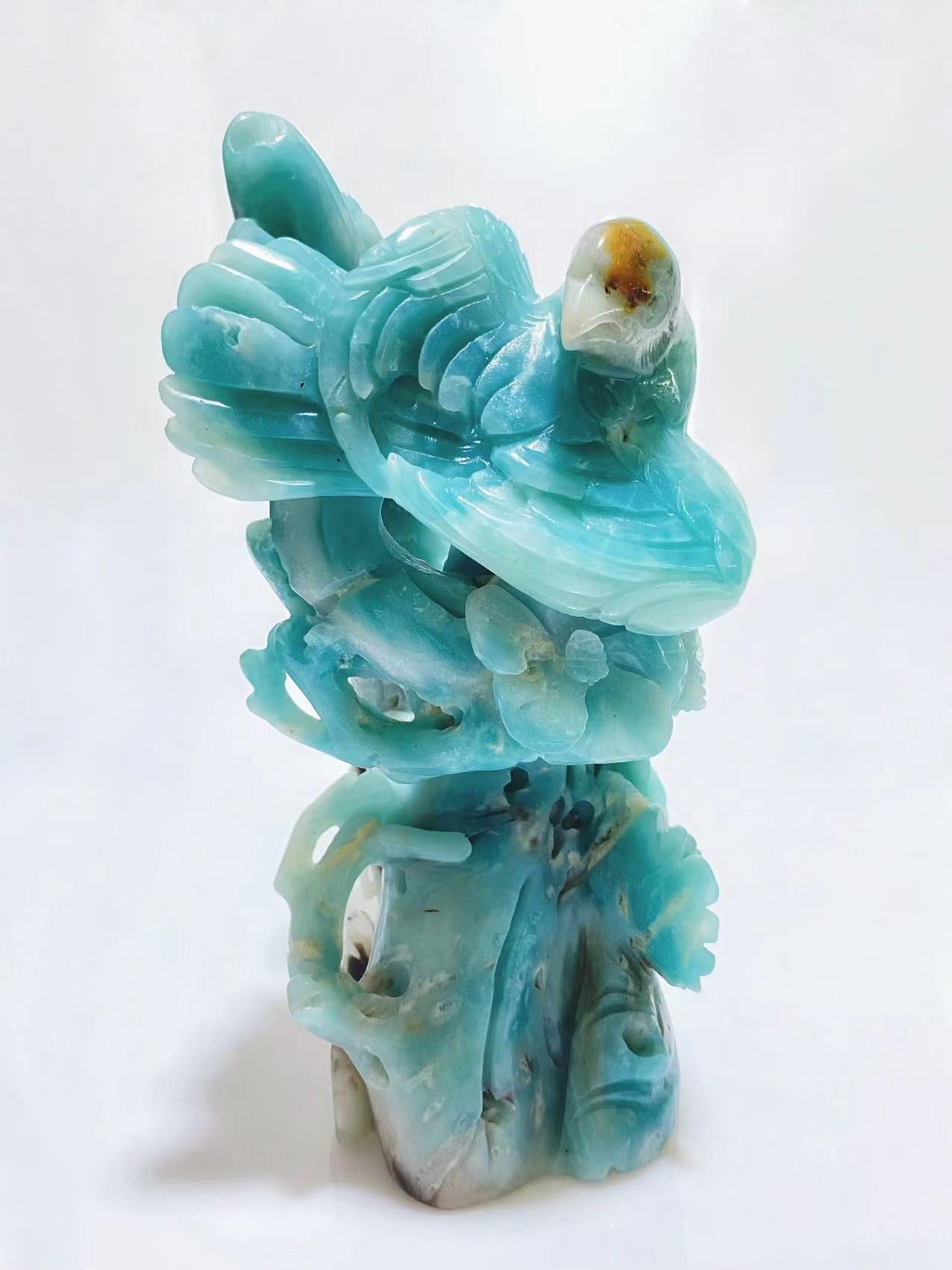Caribbean Calcite doublle birds with flowers big carving