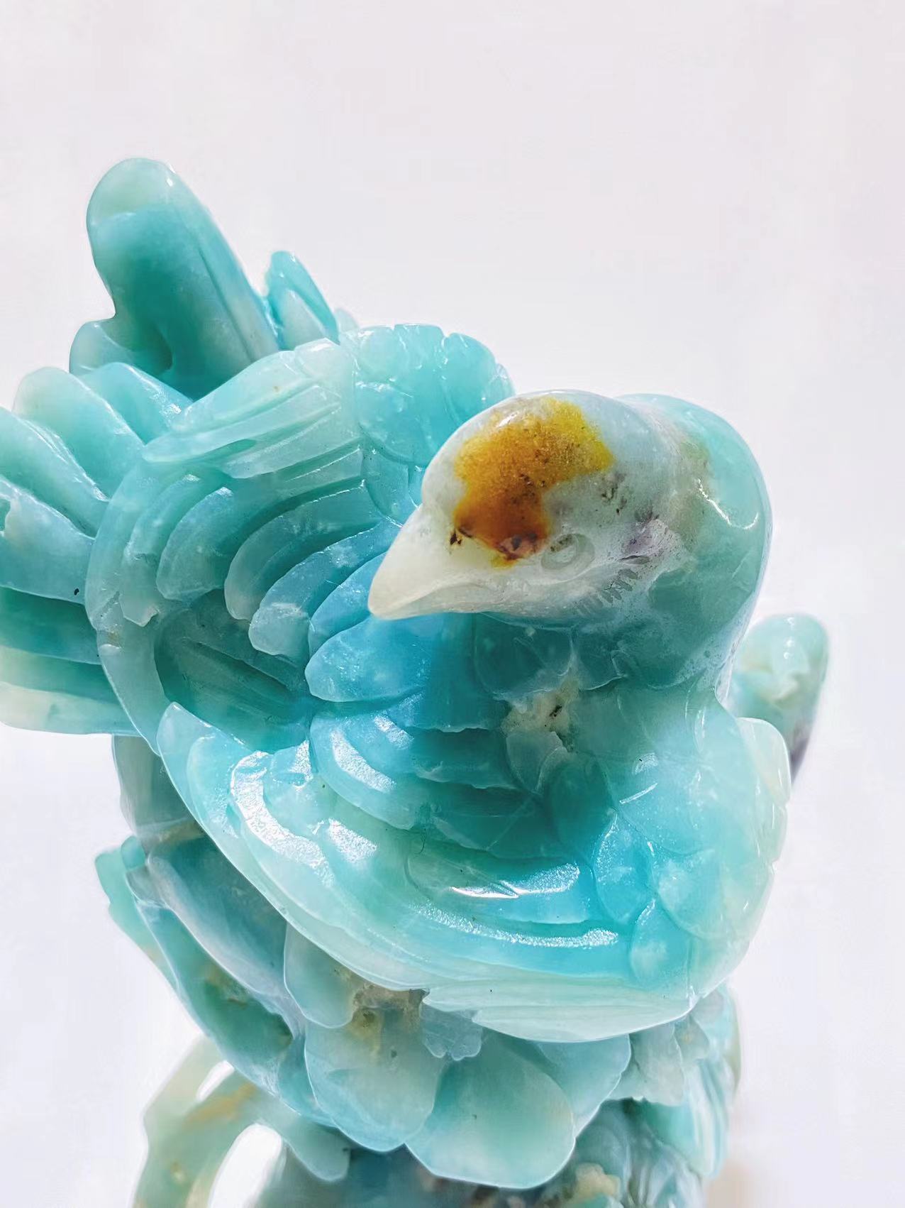 Caribbean Calcite doublle birds with flowers big carving