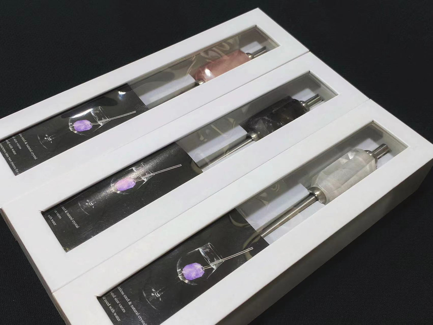 Natural crystal stainless steel straw with box