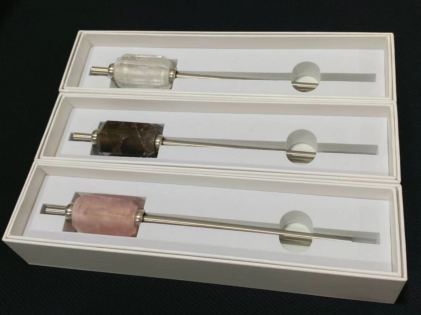Natural crystal stainless steel straw with box