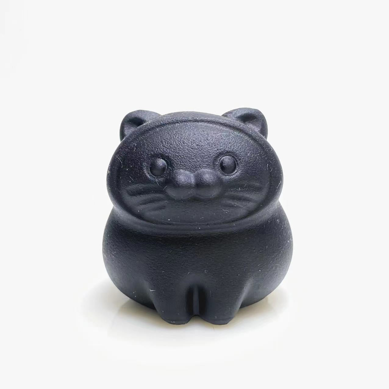 Black obsidian fat cute cat carving