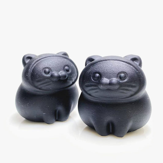 Black obsidian fat cute cat carving