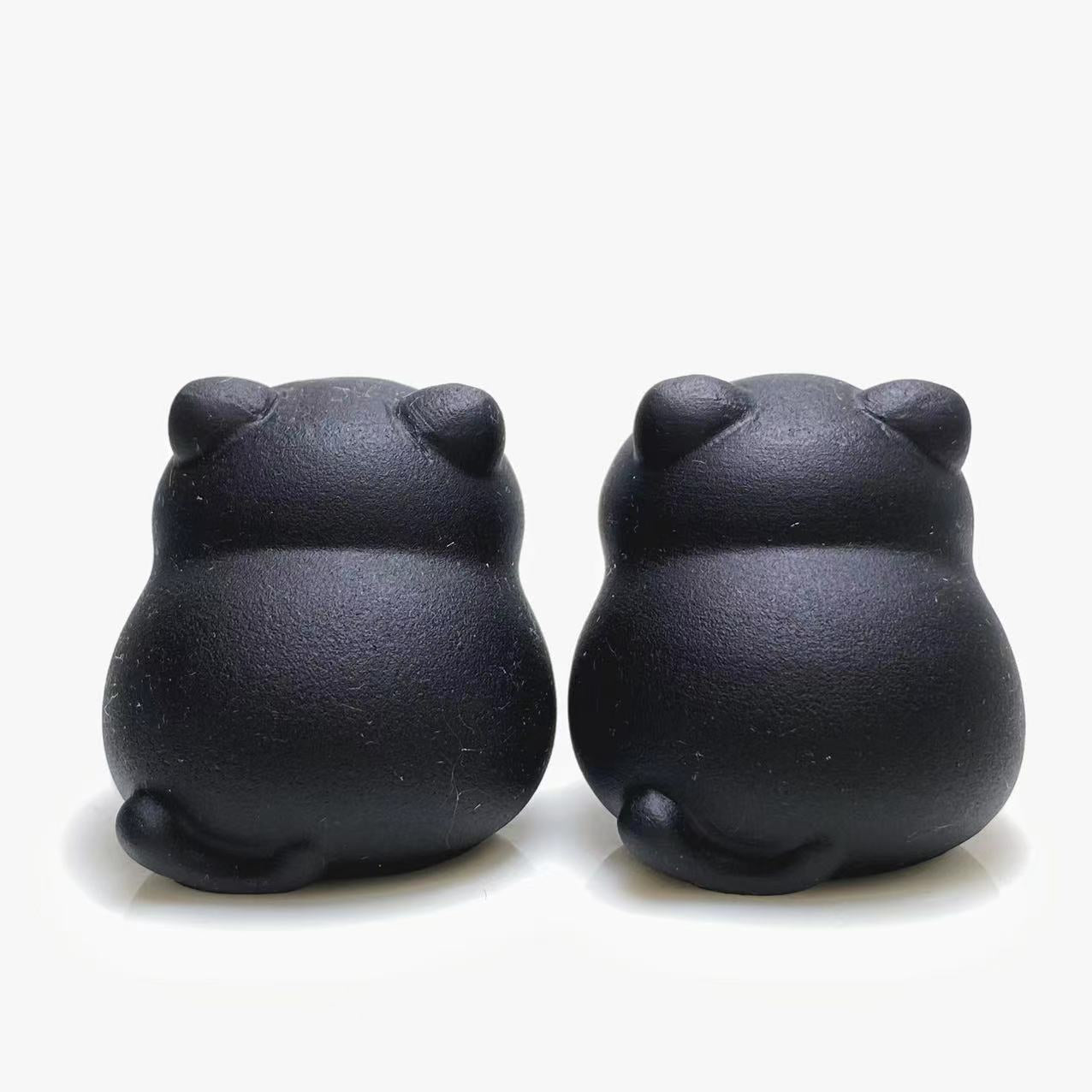 Black obsidian fat cute cat carving