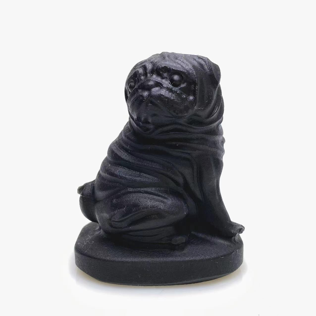 Black obsidian Pug carving