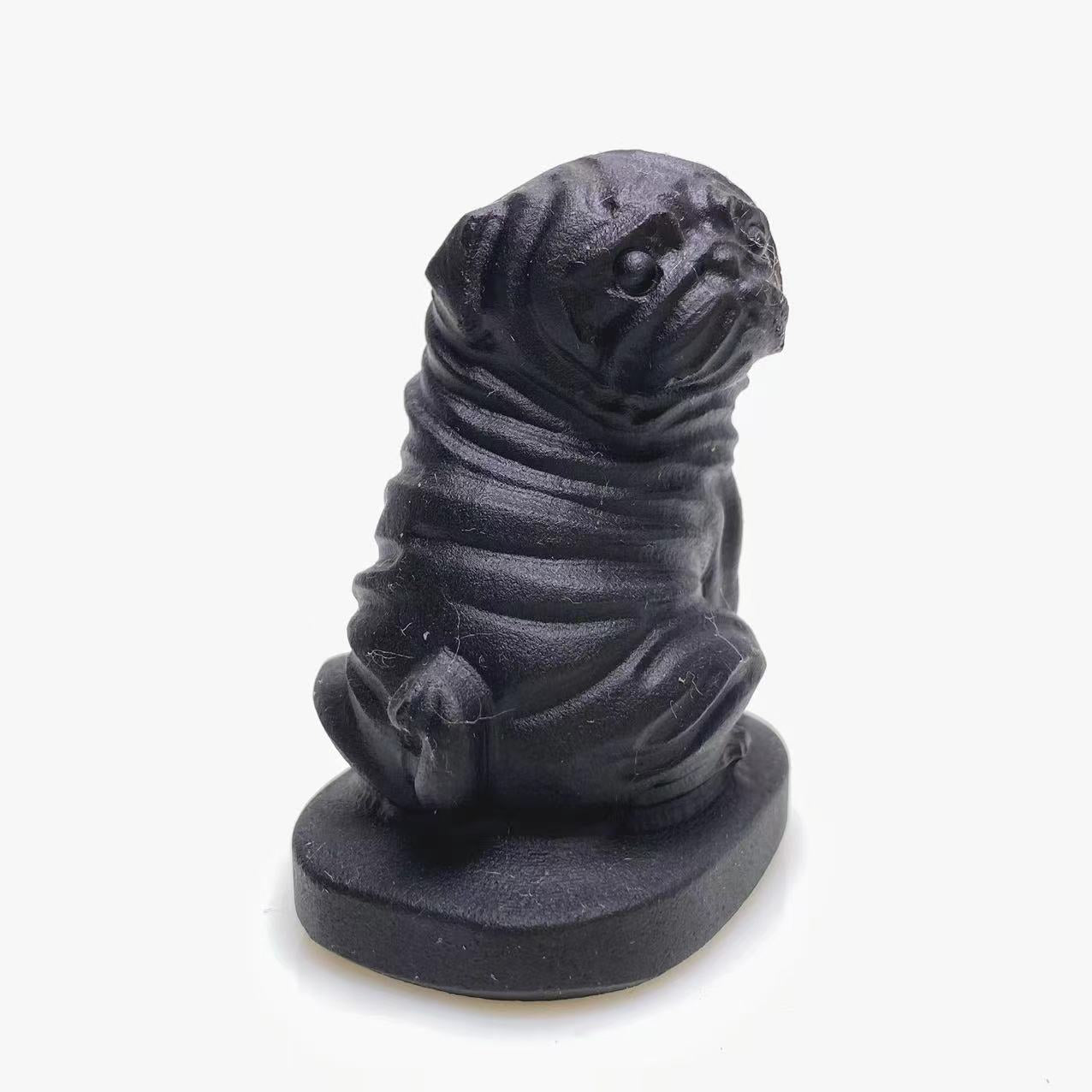 Black obsidian Pug carving