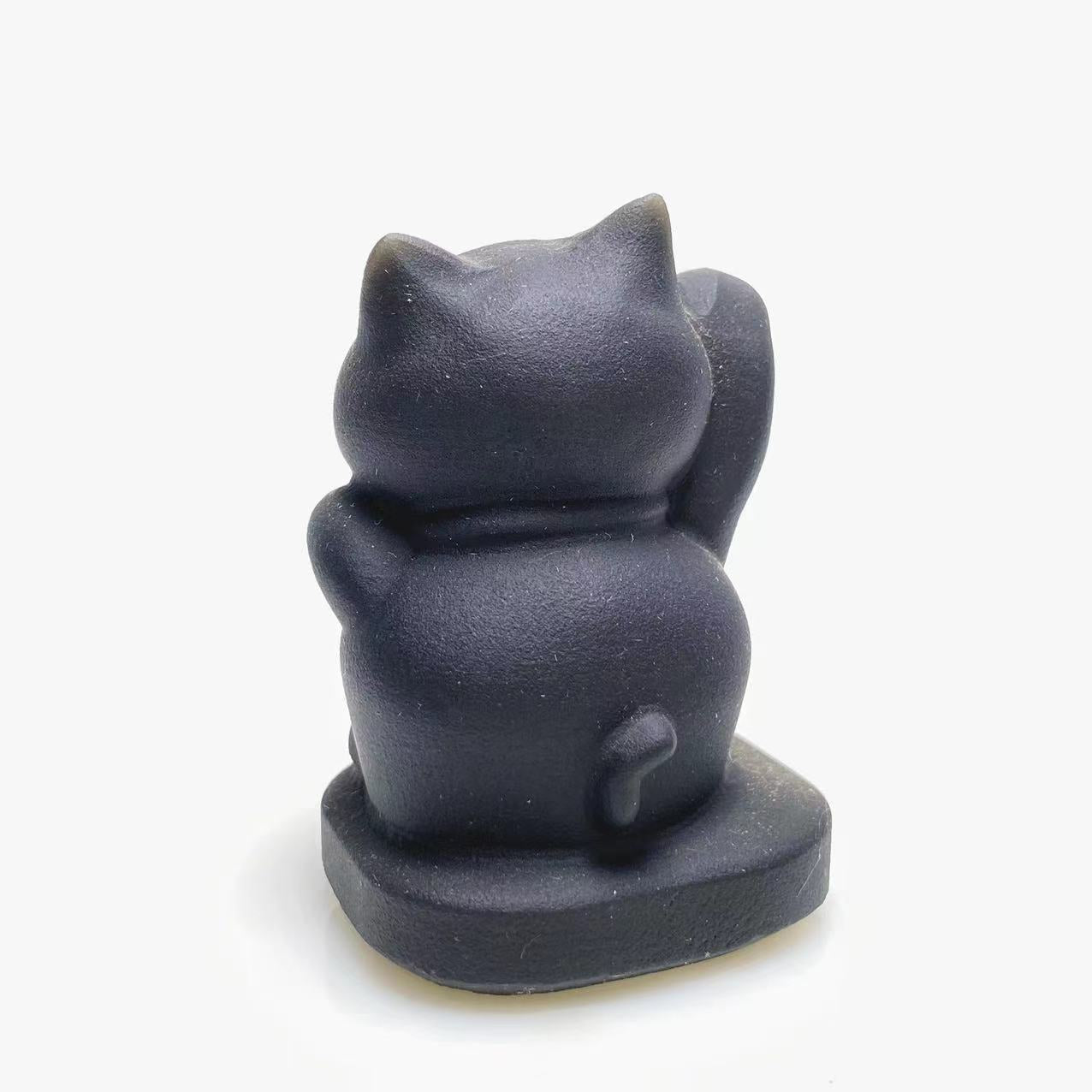 Black obsidian lucky cat carving