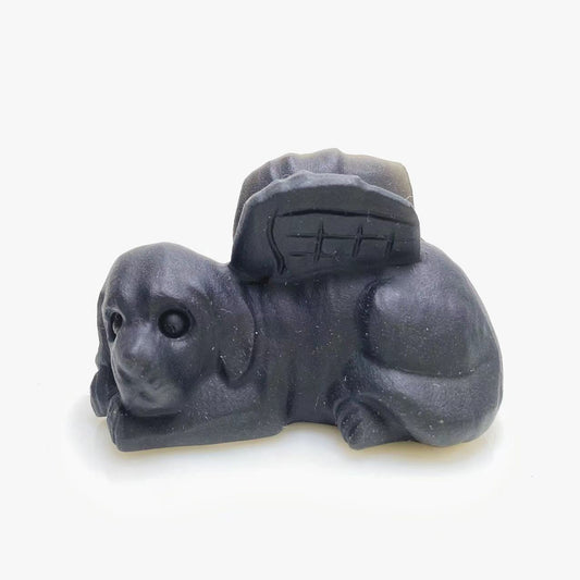 Black obsidian angel dog carving