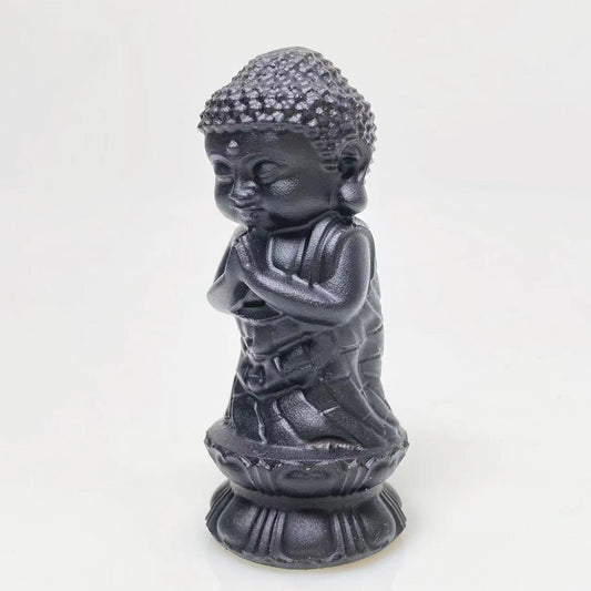 Black obsidian buddha on lotus carving