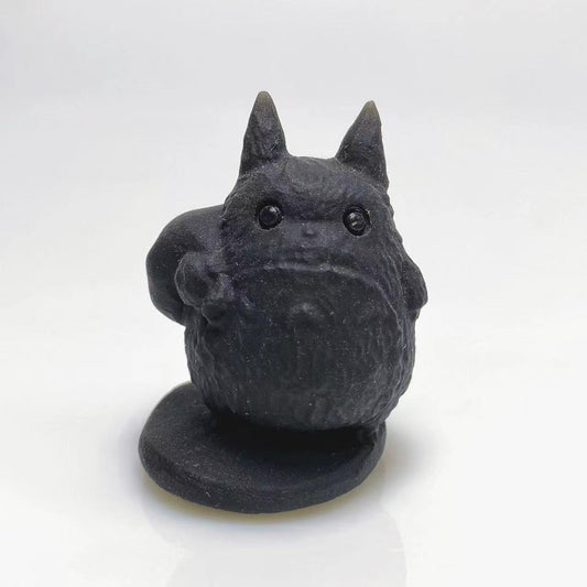 Black obsidian totoro with bag carving