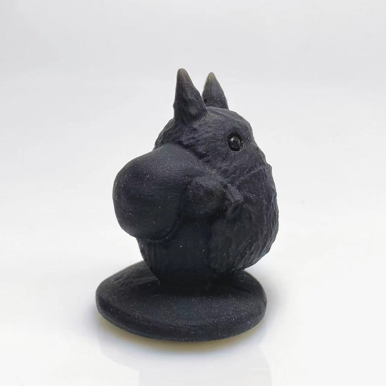 Black obsidian totoro with bag carving