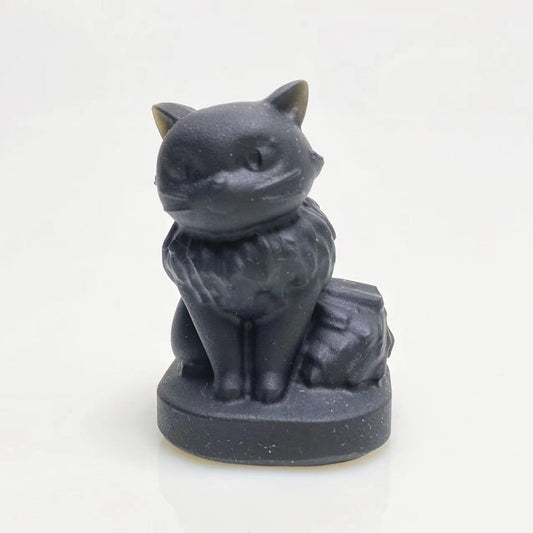 Black obsidian elegant cat carving