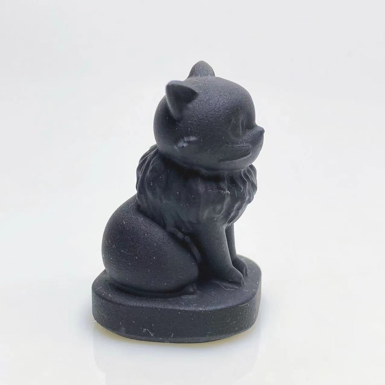 Black obsidian elegant cat carving
