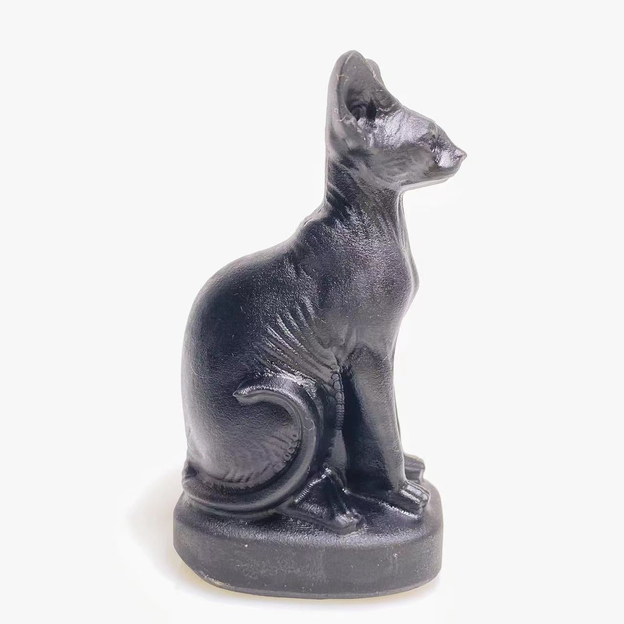 Black obsidian hairless cat carving