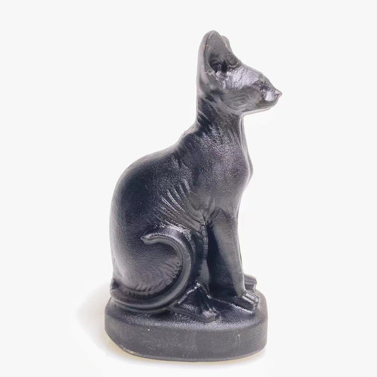 Black obsidian hairless cat carving