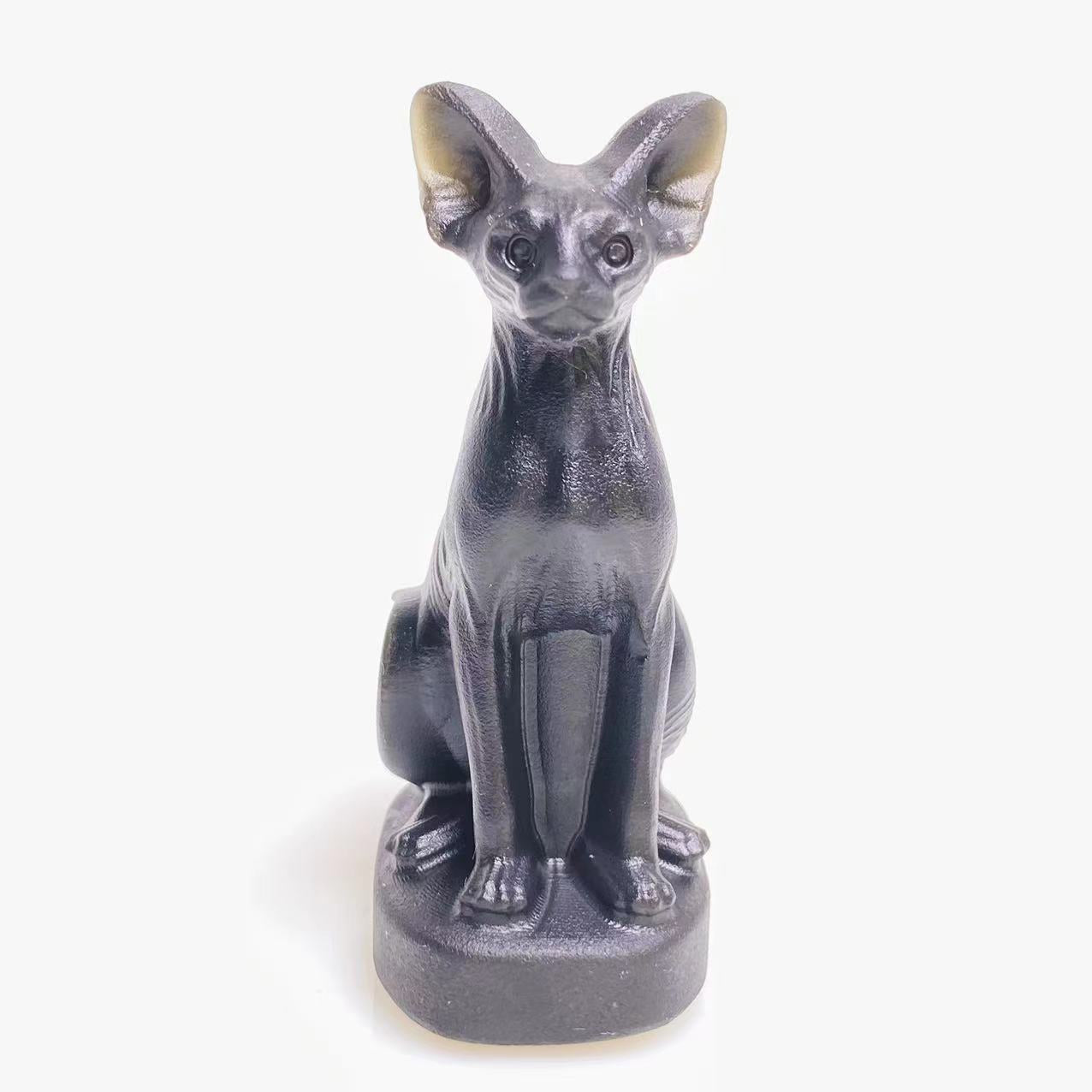 Black obsidian hairless cat carving