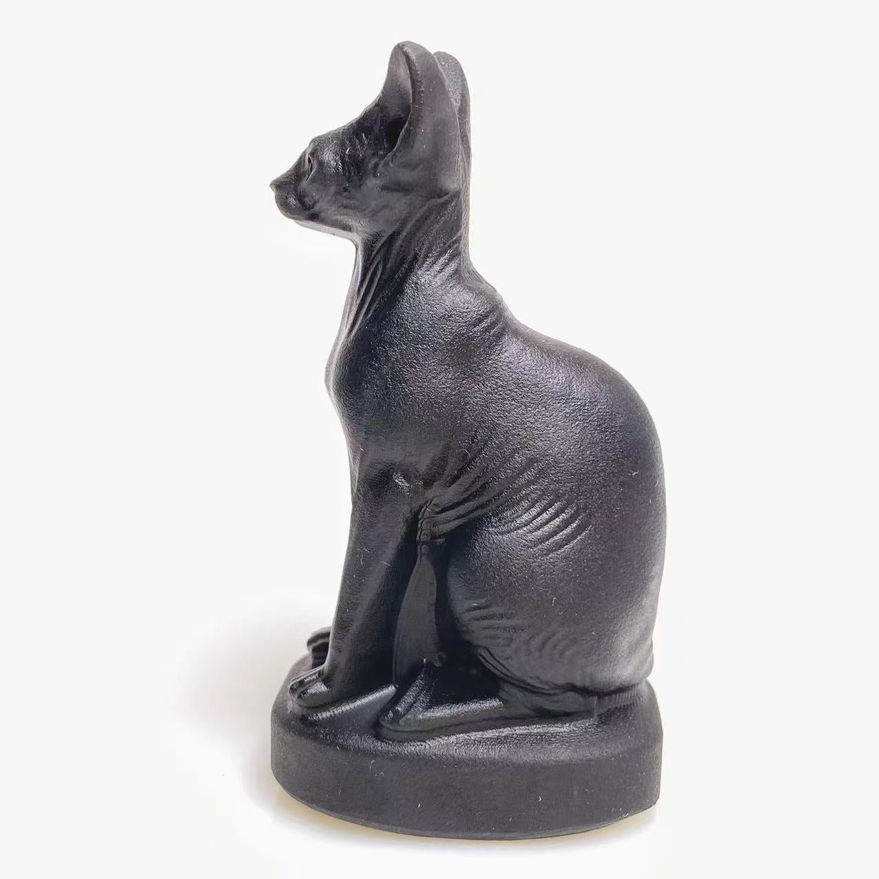 Black obsidian hairless cat carving
