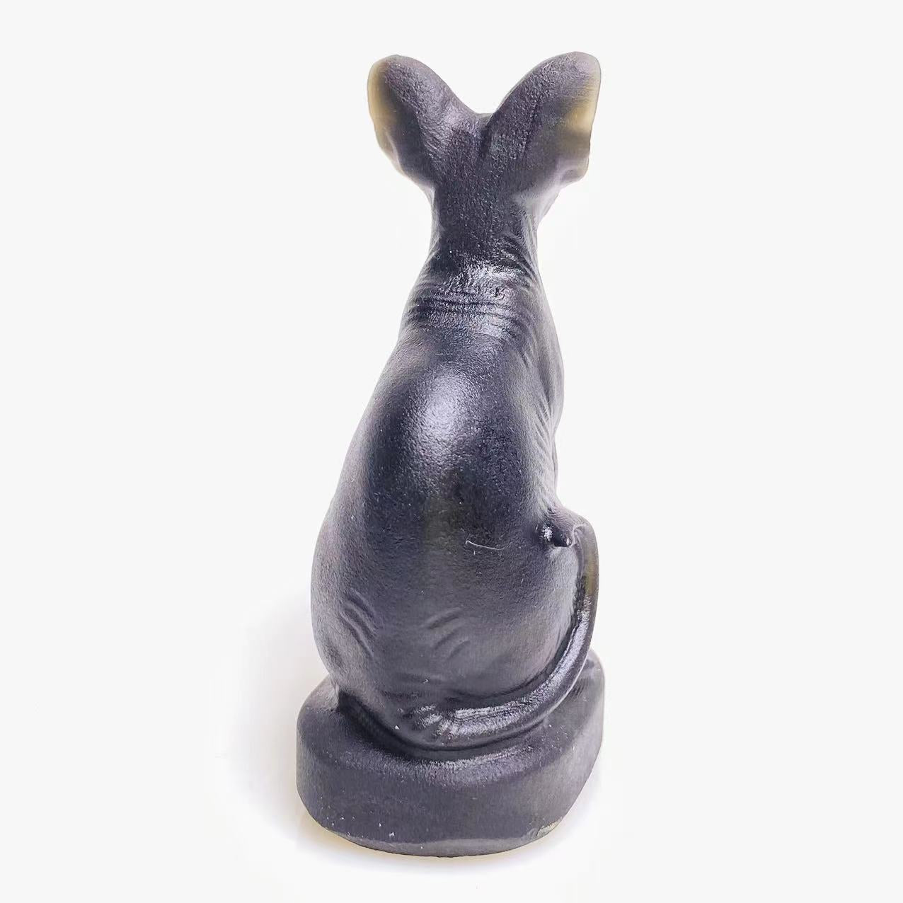 Black obsidian hairless cat carving
