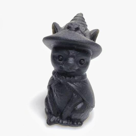 Black obsidian magic cat carving