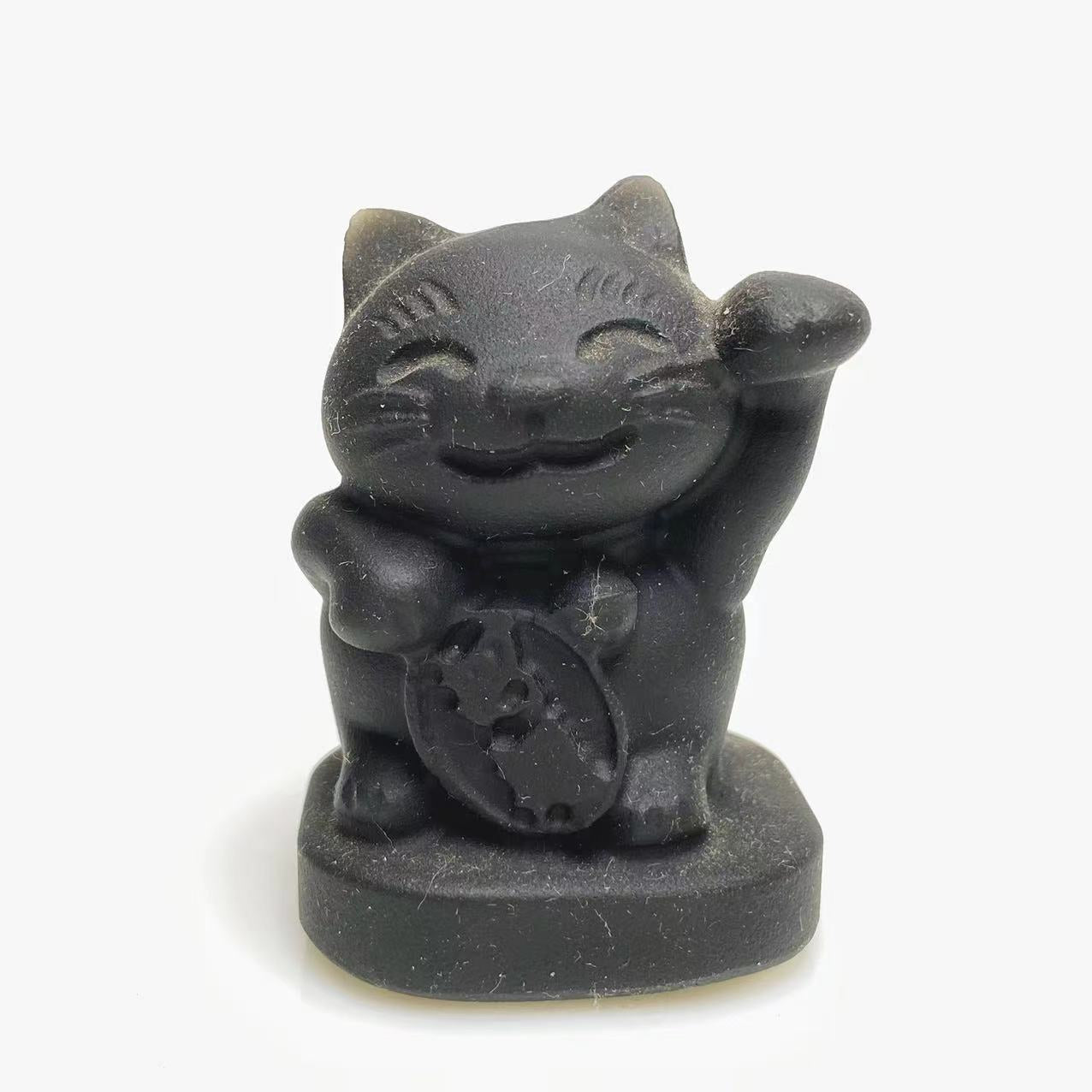 Black obsidian lucky cat carving