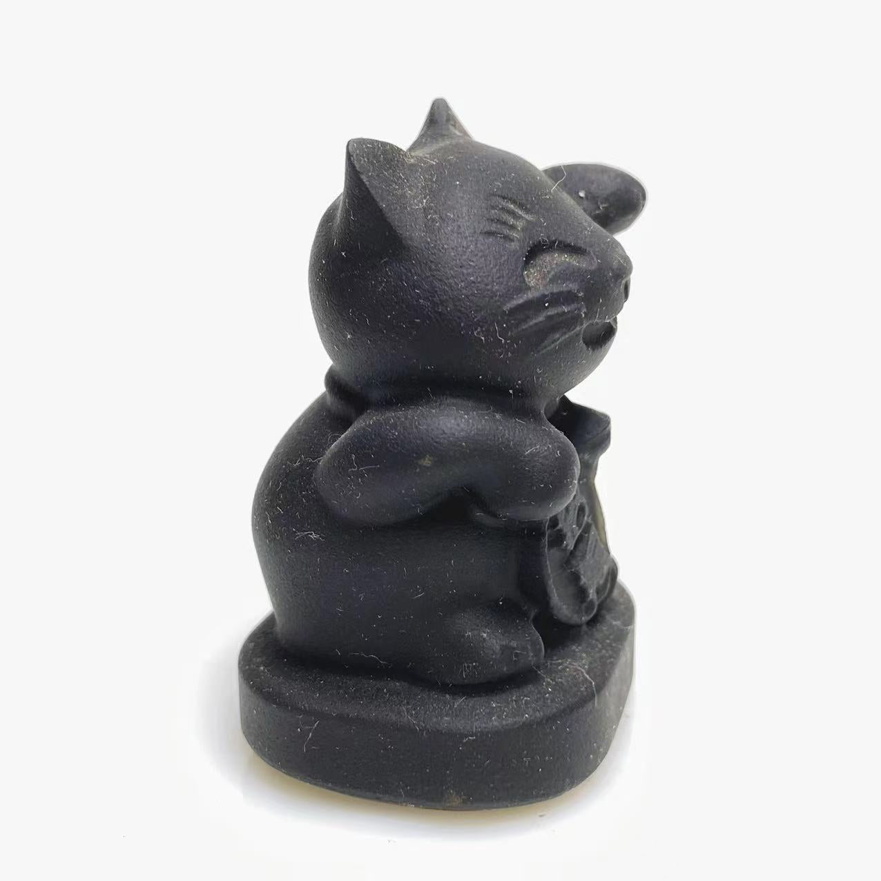 Black obsidian lucky cat carving