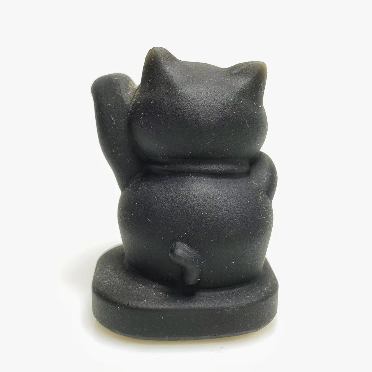 Black obsidian lucky cat carving