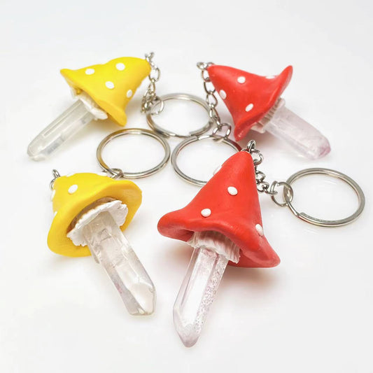 Mushroom quartz point keychains