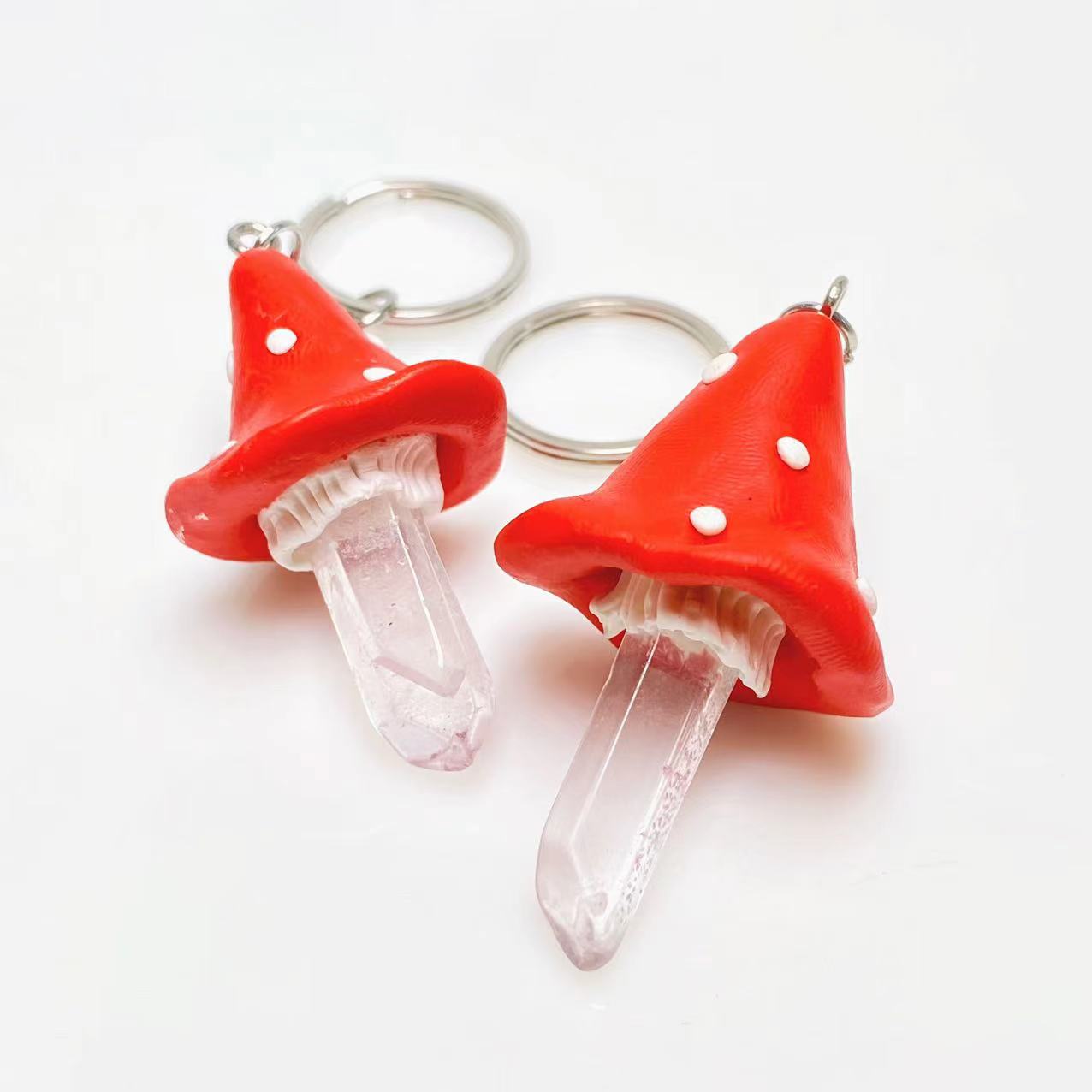Mushroom quartz point keychains