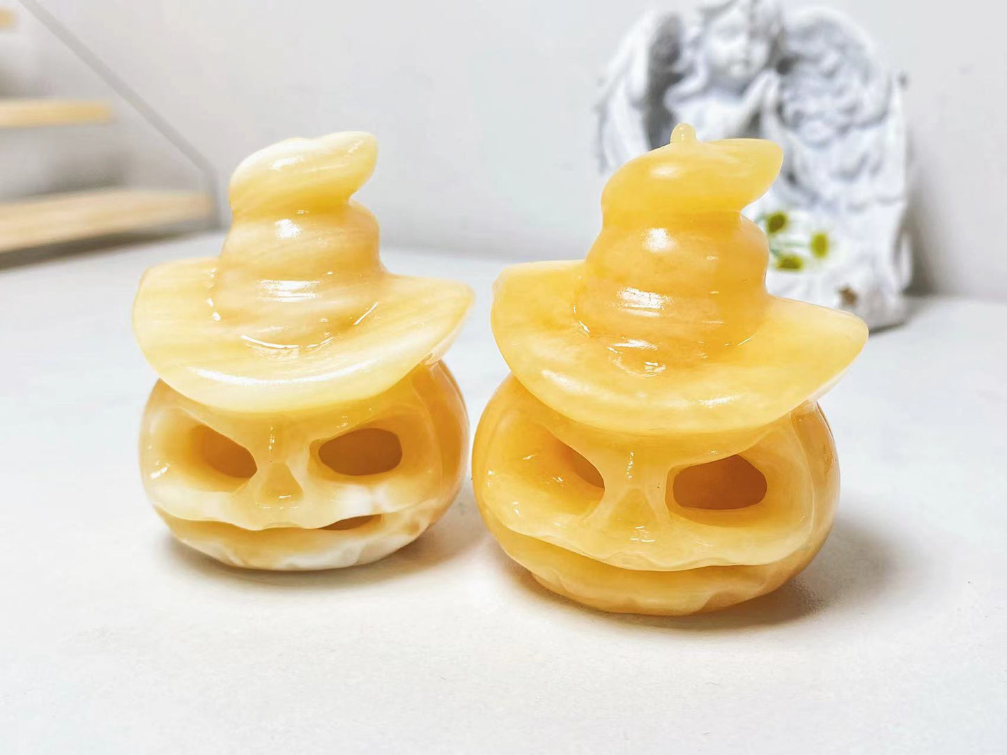 Yellow calcite pumpkin lampshade