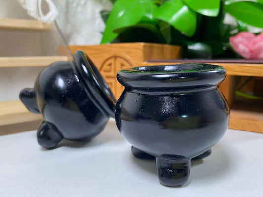 6cm Black obsidian cauldron