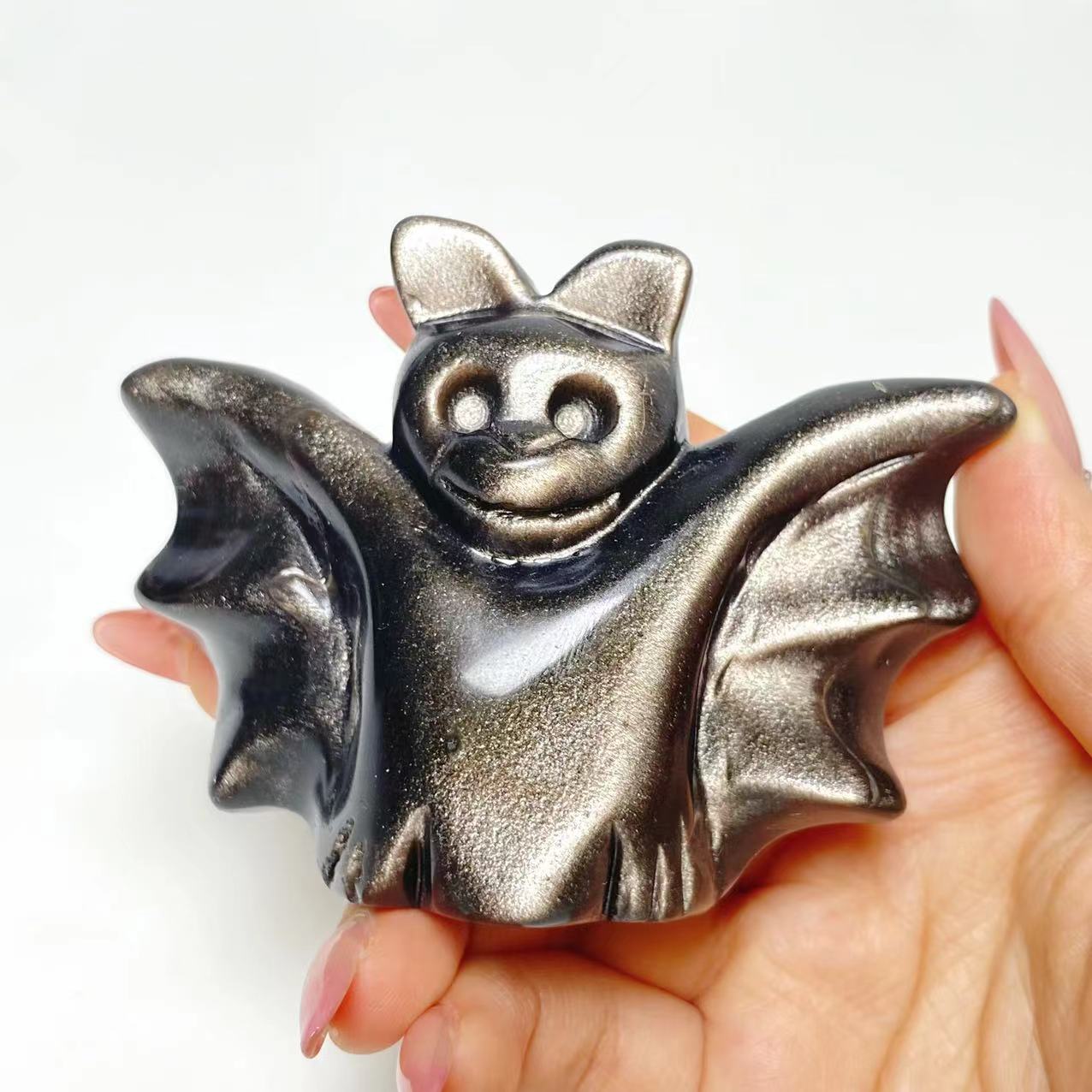 Halloween obsidian bat carving