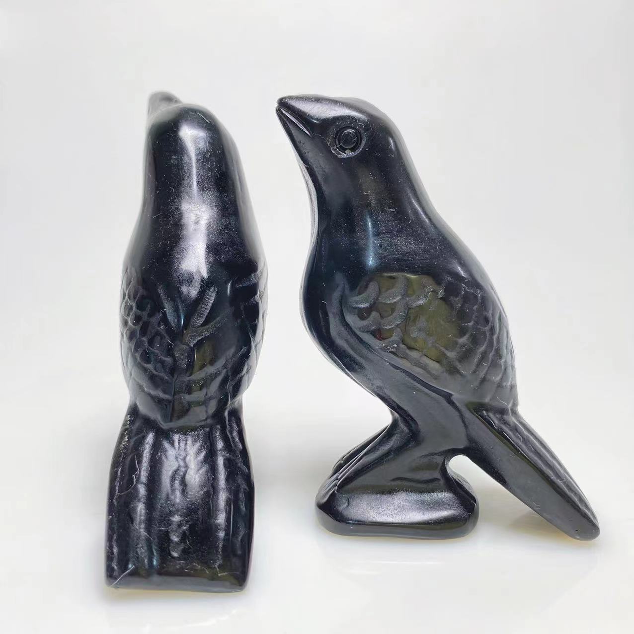 Black obsidian hand-carved raven