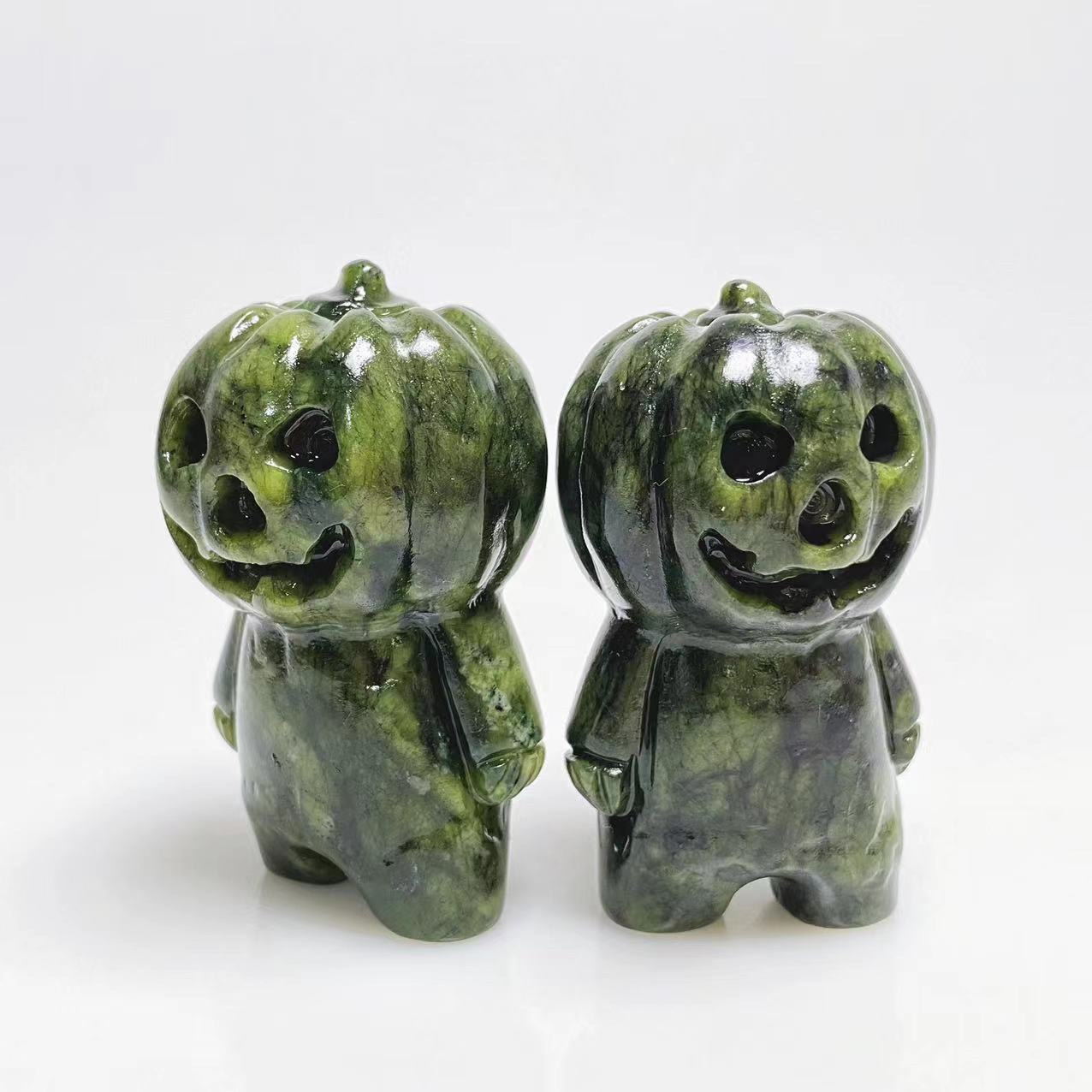 Green jade pumpkin man carving