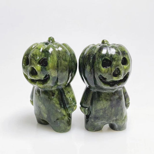 Green jade pumpkin man carving