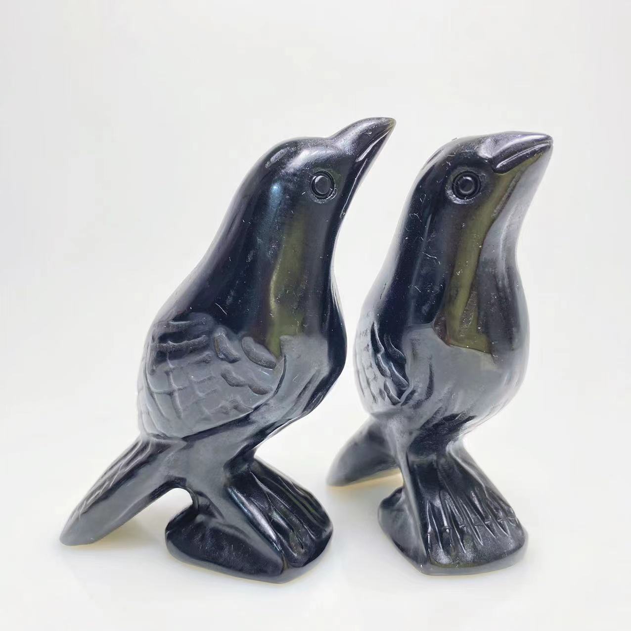 Black obsidian hand-carved raven