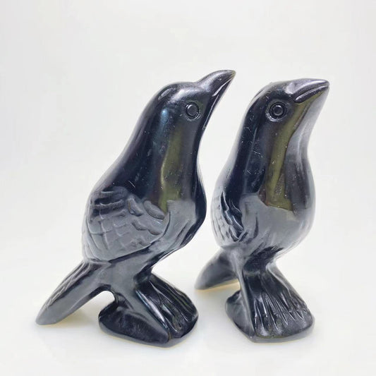 Black obsidian hand-carved raven