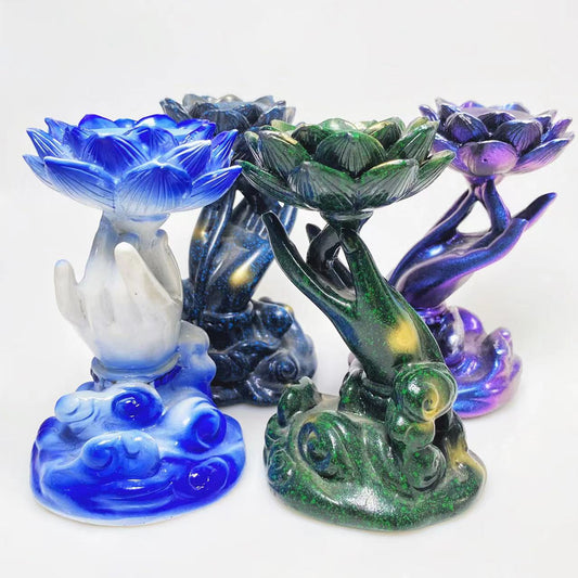 Resin hand with lotus sphere stand
