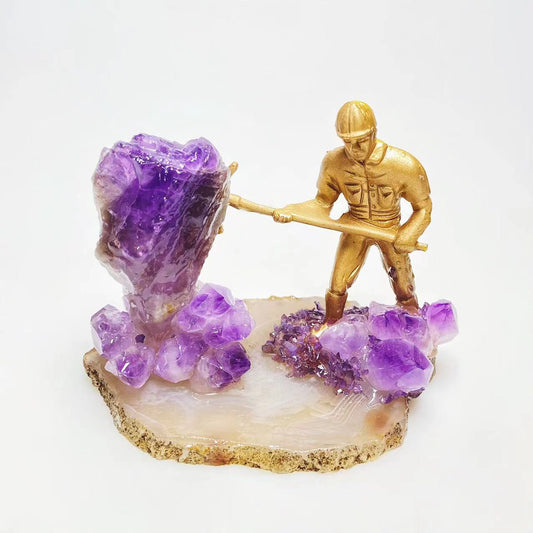Miner with amethyst clusters freeform