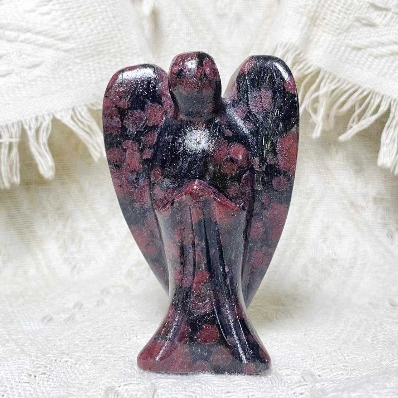 10cm garnet/moss agate/pyrite angel