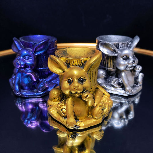Resin bunny with wooden vat sphere stand
