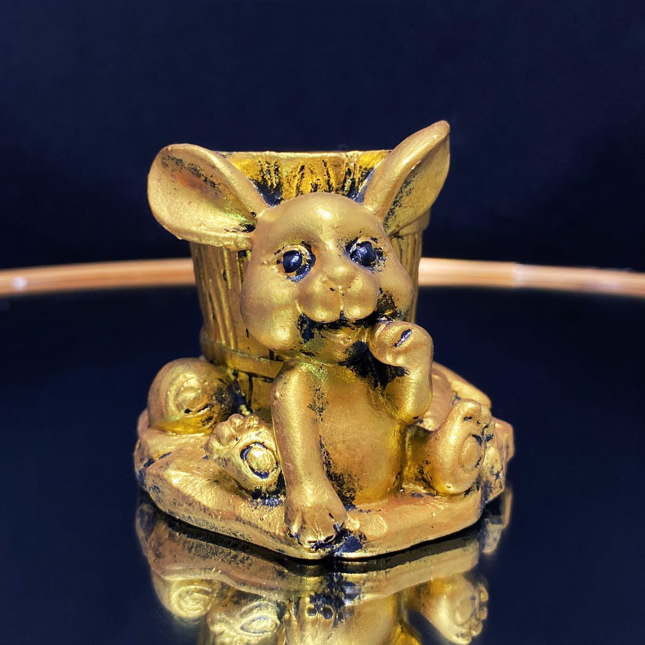 Resin bunny with wooden vat sphere stand