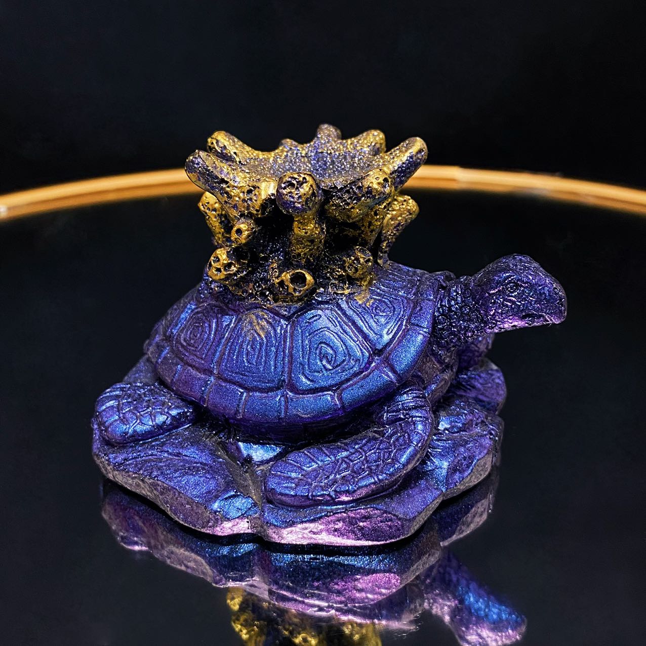Resin turtle with coral sphere stand