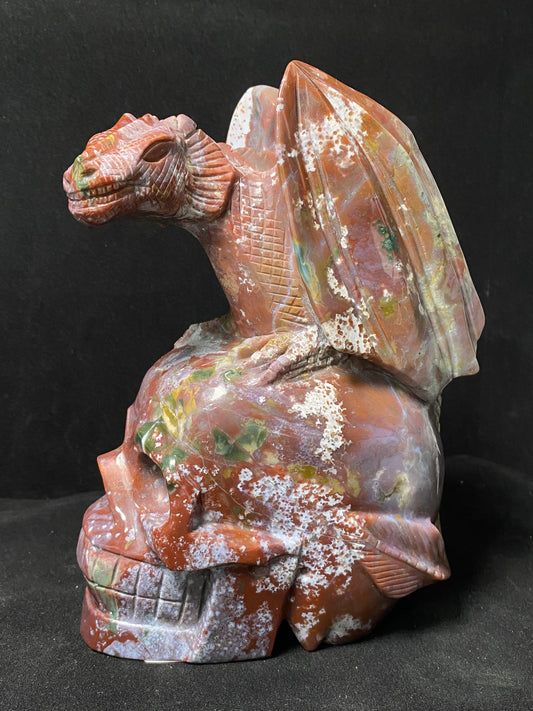 075-Ocean jasper flying dragon on skull #2284