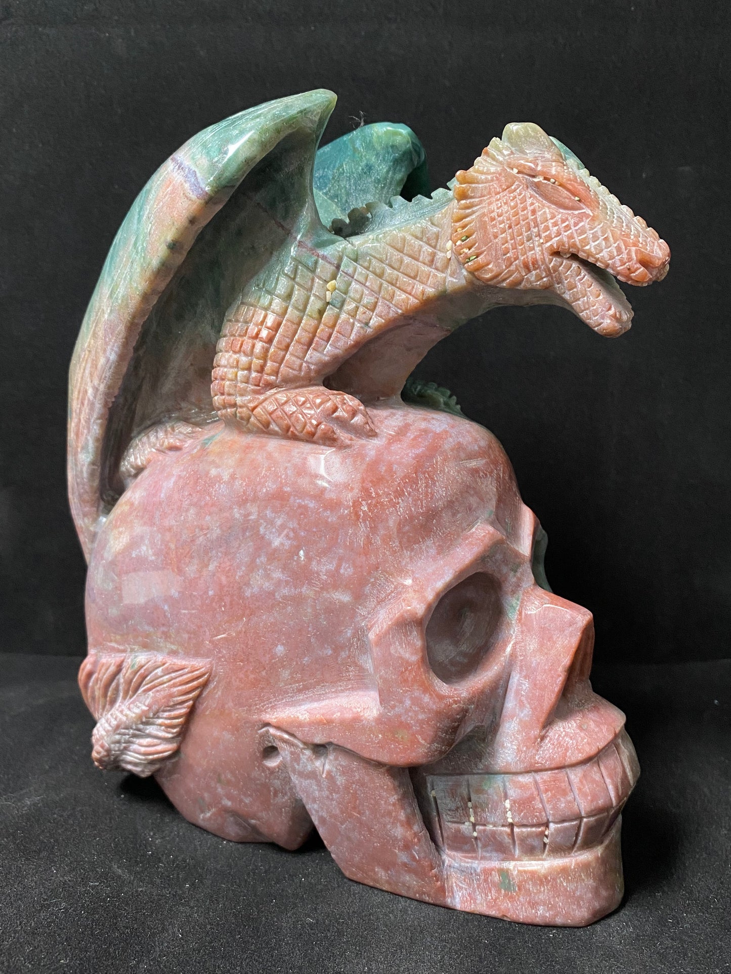 072-Ocean jasper flying dragon on skull #3178