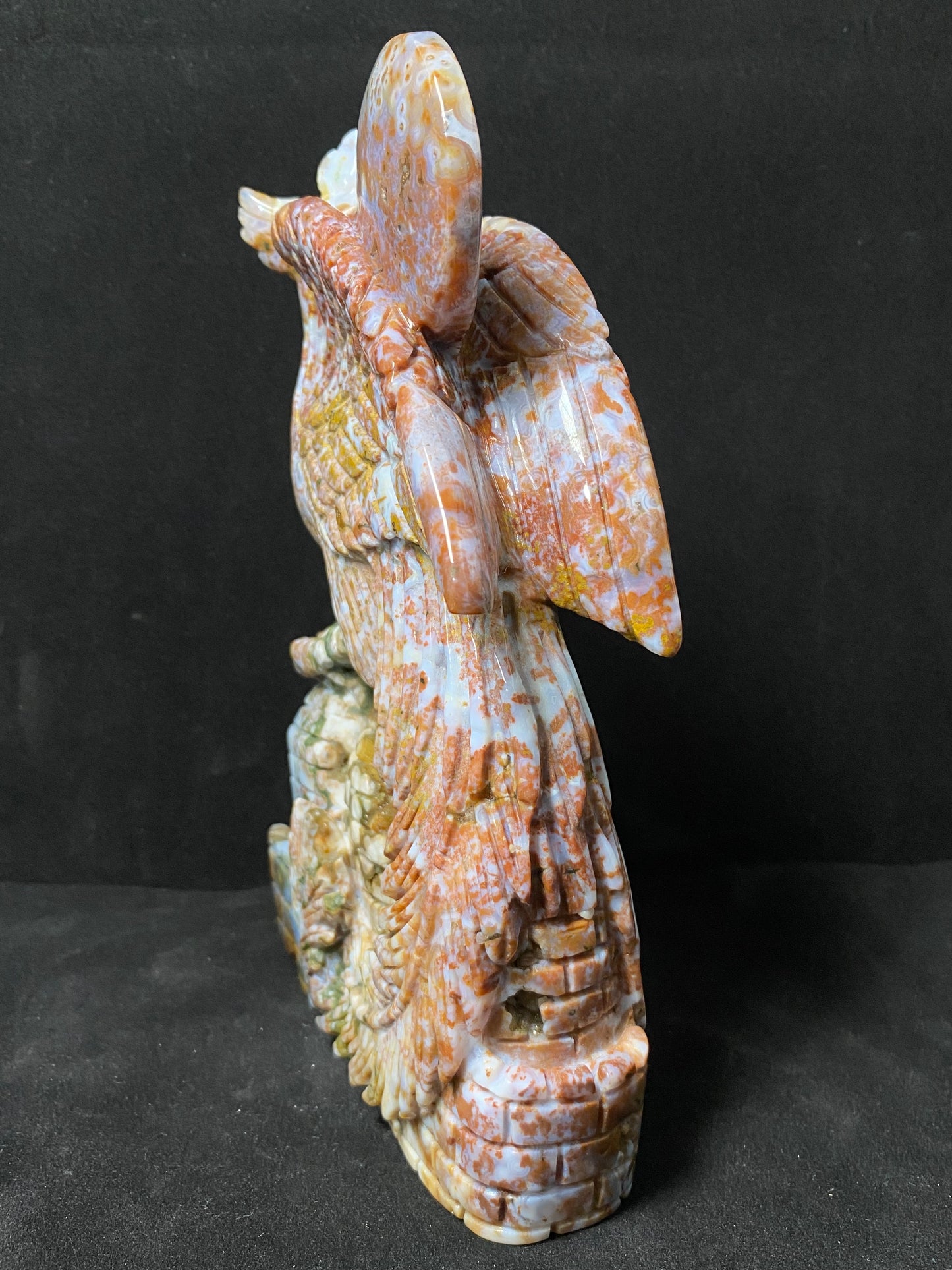 087-Ocean jasper with circles phoenix on castle carving #1531